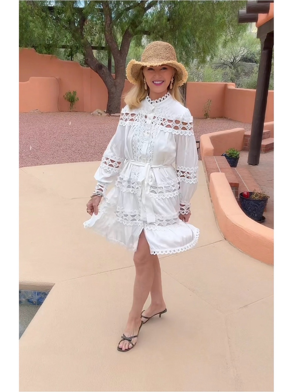 NWT CECELIA NY White Lace-Trim Long-Sleeve Ruffle Dress-S